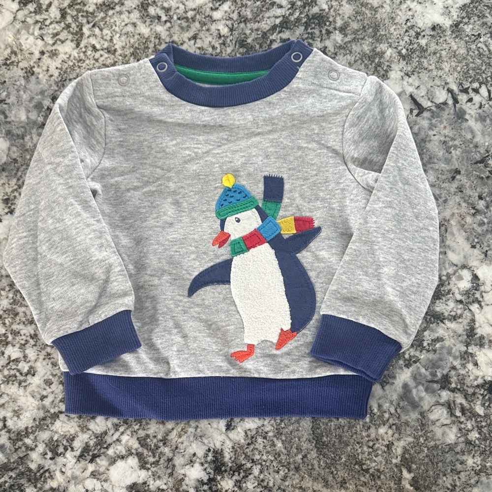 Baby Boden Gray and Blue Penguin Sweatshirt